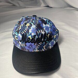 BLUE HIBISCUS FLORAL PRINT SNAPBACK HAT CAP FLOWER FLAT size small